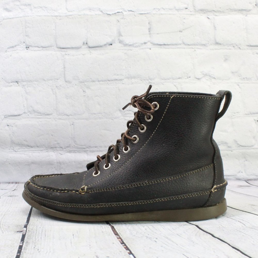 LL Bean Black Leather Lace-up Moc Toe Chukka Boots Size 7.5 M - Picture 1 of 9
